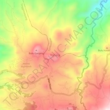Mapa topográfico Tonasa, altitude, relevo