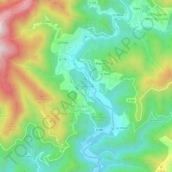 Mapa topográfico Peyregrosse, altitude, relevo