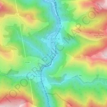 Mapa topográfico Lescoude, altitude, relevo