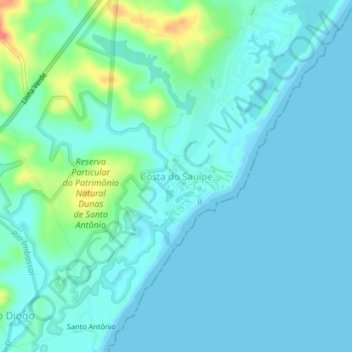 Mapa topográfico Costa do Sauípe, altitude, relevo