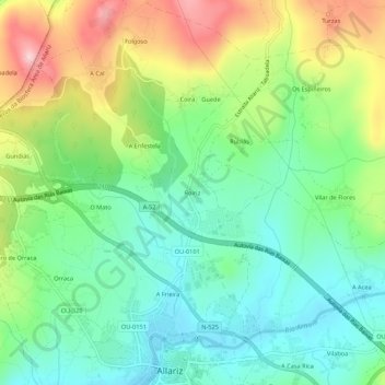 Mapa topográfico Roiriz, altitude, relevo