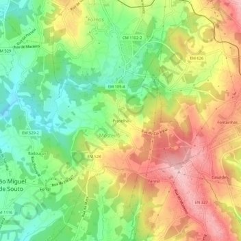 Mapa topográfico Proselha, altitude, relevo