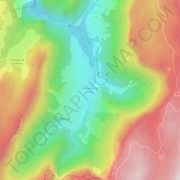 Mapa topográfico Bouvante le Haut, altitude, relevo