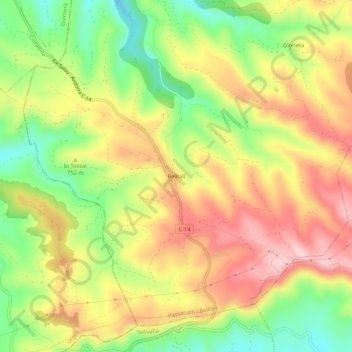 Mapa topográfico Belltall, altitude, relevo