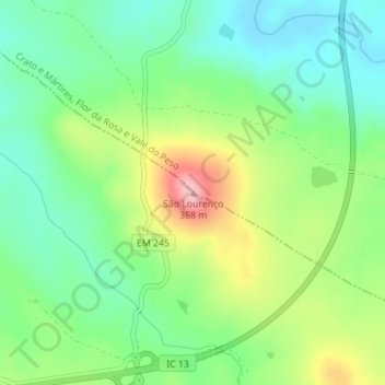 Mapa topográfico São Lourenço, altitude, relevo