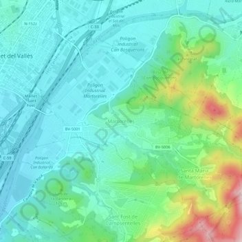Mapa topográfico Martorelles, altitude, relevo