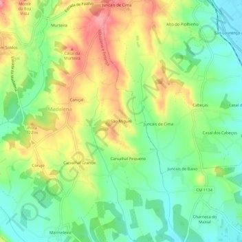 Mapa topográfico São Miguel, altitude, relevo
