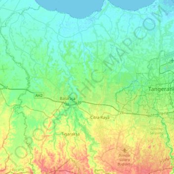 Mapa topográfico Tangerang, altitude, relevo