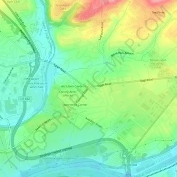 Mapa topográfico Audubon, altitude, relevo