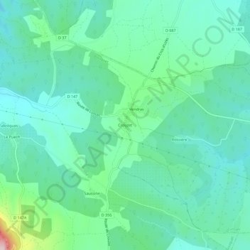 Mapa topográfico Crouzet, altitude, relevo