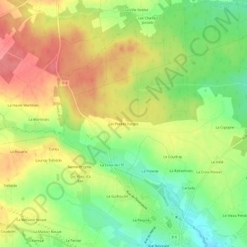 Mapa topográfico Les Petites Forges, altitude, relevo