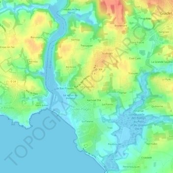 Mapa topográfico Le Cruguel, altitude, relevo