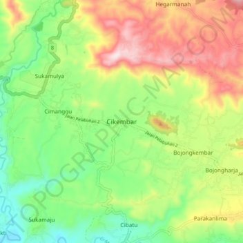 Mapa topográfico Cikembar, altitude, relevo