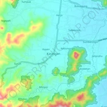 Mapa topográfico Karangan, altitude, relevo