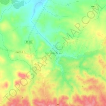 Mapa topográfico Sobral da Adiça, altitude, relevo