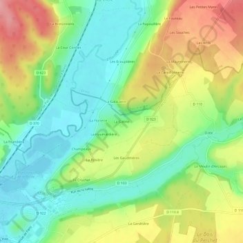 Mapa topográfico La Gatine, altitude, relevo