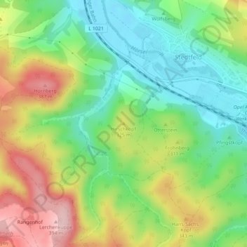 Mapa topográfico Hirschkopf, altitude, relevo