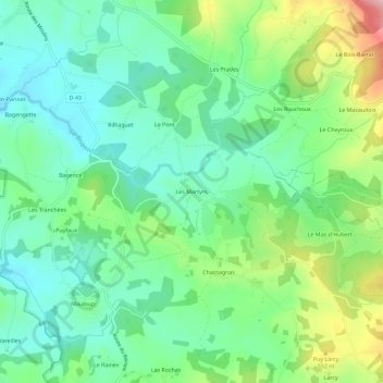 Mapa topográfico Les Martyrs, altitude, relevo