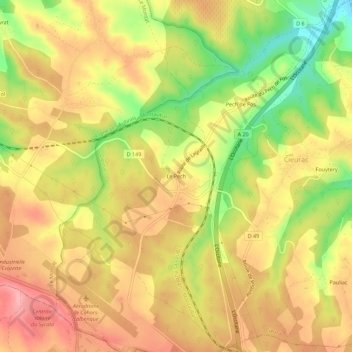 Mapa topográfico Le Pech, altitude, relevo