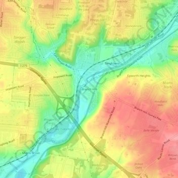 Mapa topográfico Branch Hill, altitude, relevo
