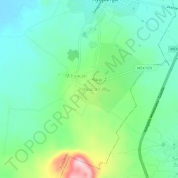 Mapa topográfico Pahuacán, altitude, relevo