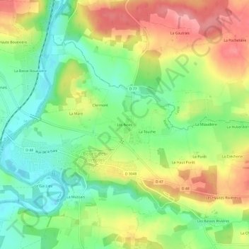 Mapa topográfico Les Noës, altitude, relevo
