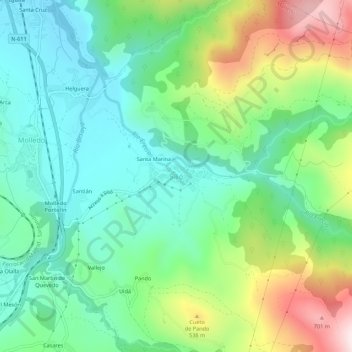 Mapa topográfico Silió, altitude, relevo