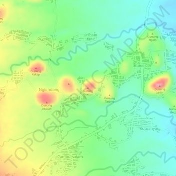 Mapa topográfico Gunung Guntur, altitude, relevo