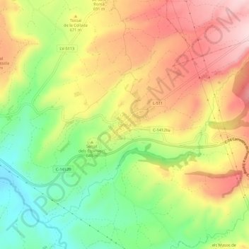 Mapa topográfico Isona, altitude, relevo