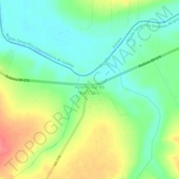 Mapa topográfico Aparecida do Rio Claro, altitude, relevo