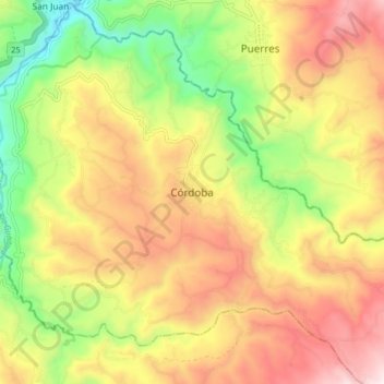 Mapa topográfico Córdoba, altitude, relevo