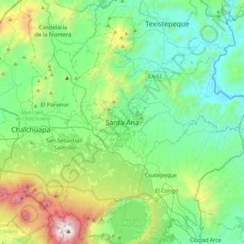 Mapa topográfico Santa Ana, altitude, relevo