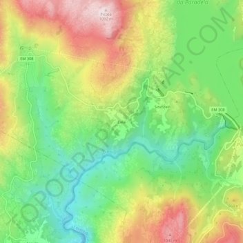 Mapa topográfico Cela, altitude, relevo