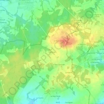 Mapa topográfico Lannouée, altitude, relevo