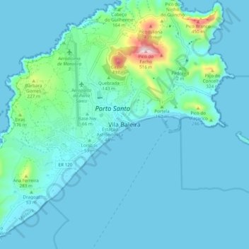 Mapa topográfico Vila Baleira, altitude, relevo