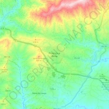 Mapa topográfico Proença-a-Nova, altitude, relevo