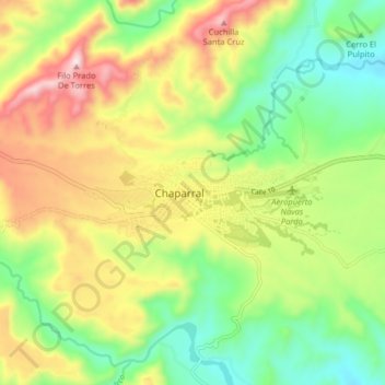 Mapa topográfico Chaparral, altitude, relevo