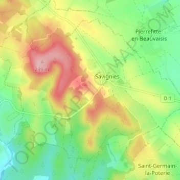 Mapa topográfico Mont Bénard, altitude, relevo