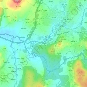 Mapa topográfico A Revolta, altitude, relevo