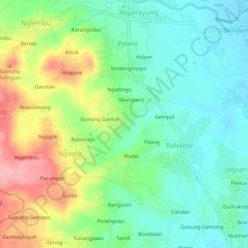 Mapa topográfico Wonokriti, altitude, relevo