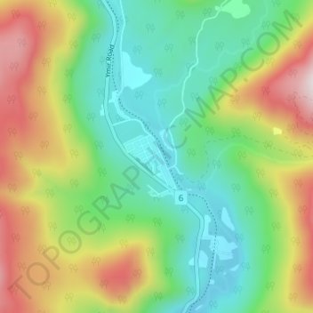 Mapa topográfico Ymir, altitude, relevo