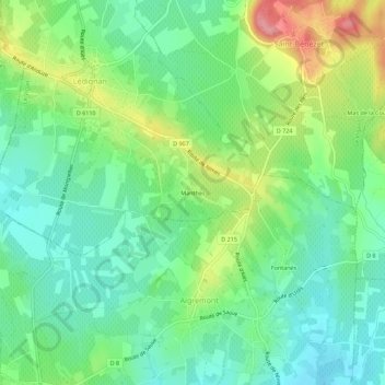 Mapa topográfico Manthes, altitude, relevo