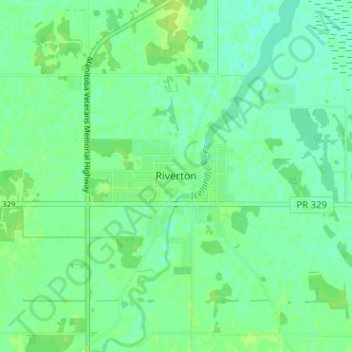 Mapa topográfico Riverton, altitude, relevo