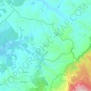 Mapa topográfico Lamas, altitude, relevo