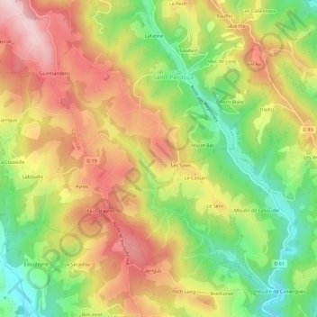 Mapa topográfico Ravennes, altitude, relevo