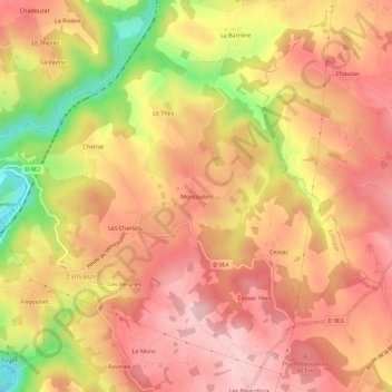 Mapa topográfico Moncoulon, altitude, relevo
