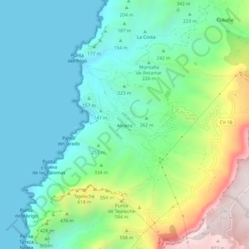 Mapa topográfico Alojera, altitude, relevo