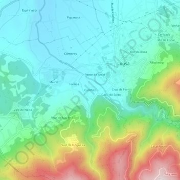 Mapa topográfico Cacilhas, altitude, relevo