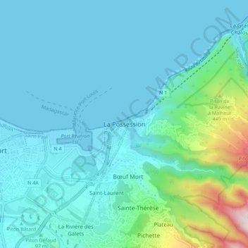 Mapa topográfico La Possession, altitude, relevo
