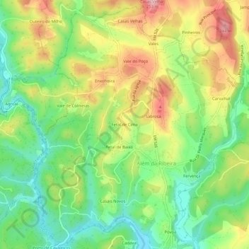 Mapa topográfico Fetal de Cima, altitude, relevo